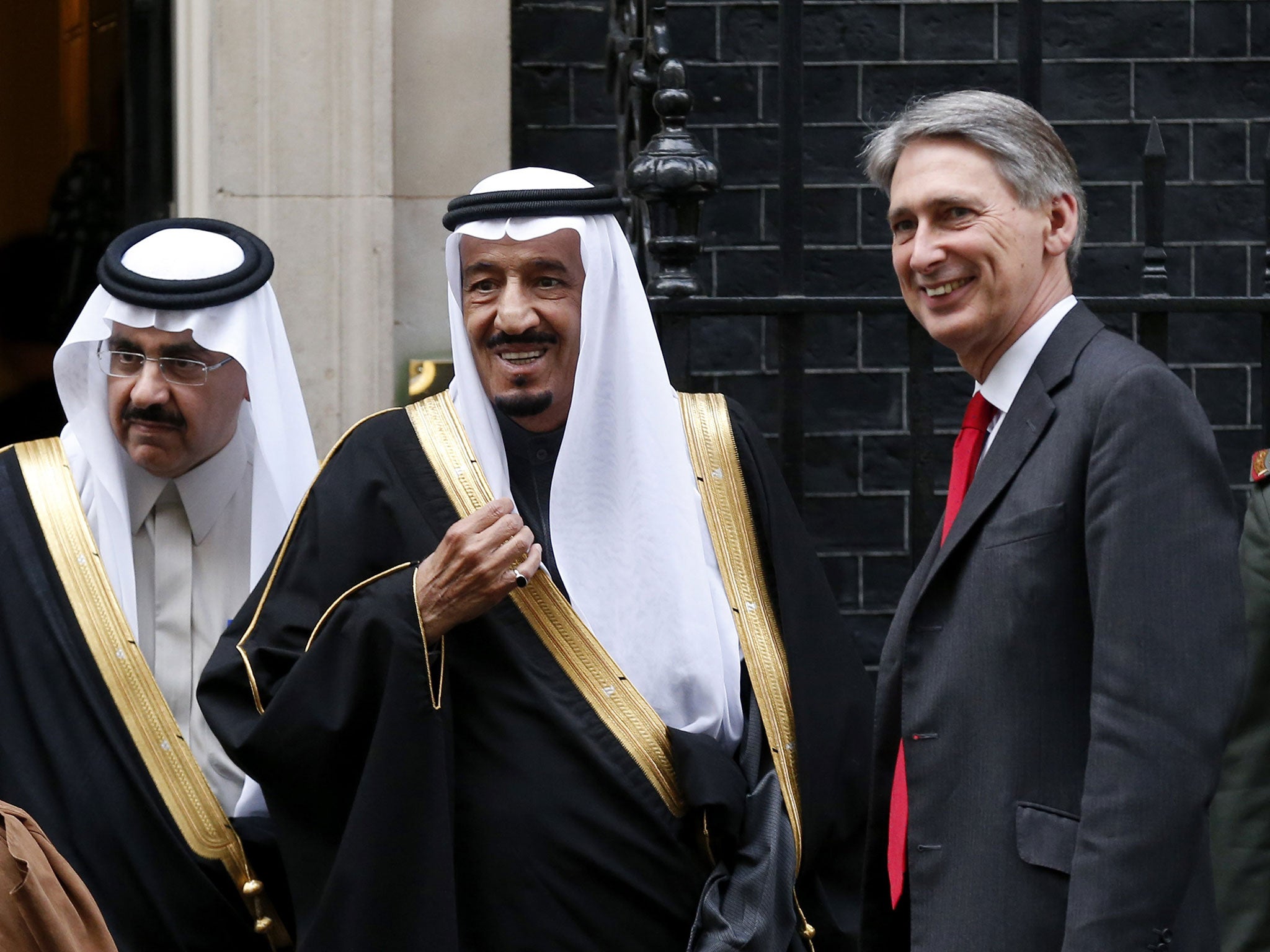 Philip Hammond meets with the then-defence minister - and now king - Salman bin Abdul-Aziz al-Saud, outside Downing Street in April 2012