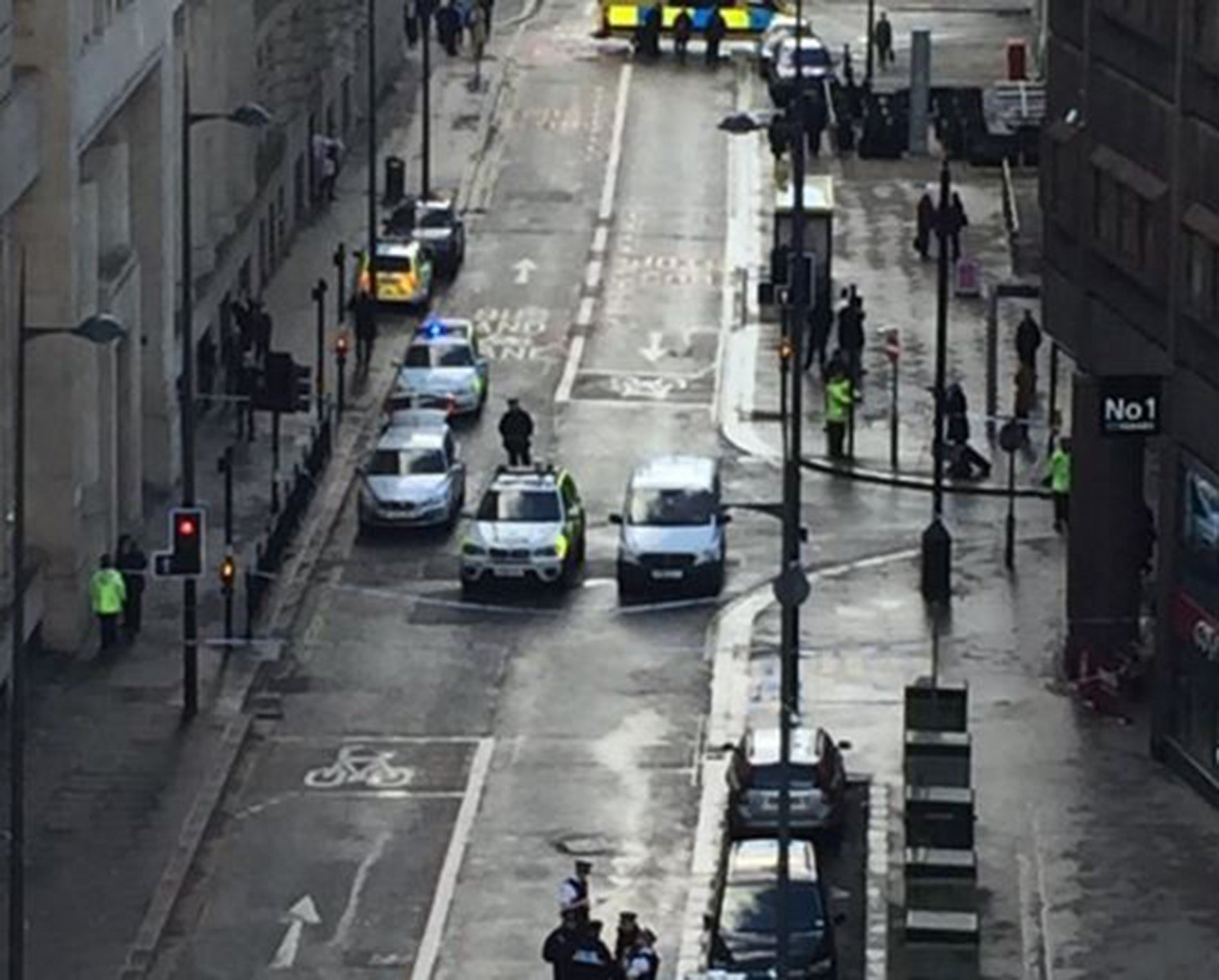 Police arrive on the scene in Tithebarn Street, Liverpool