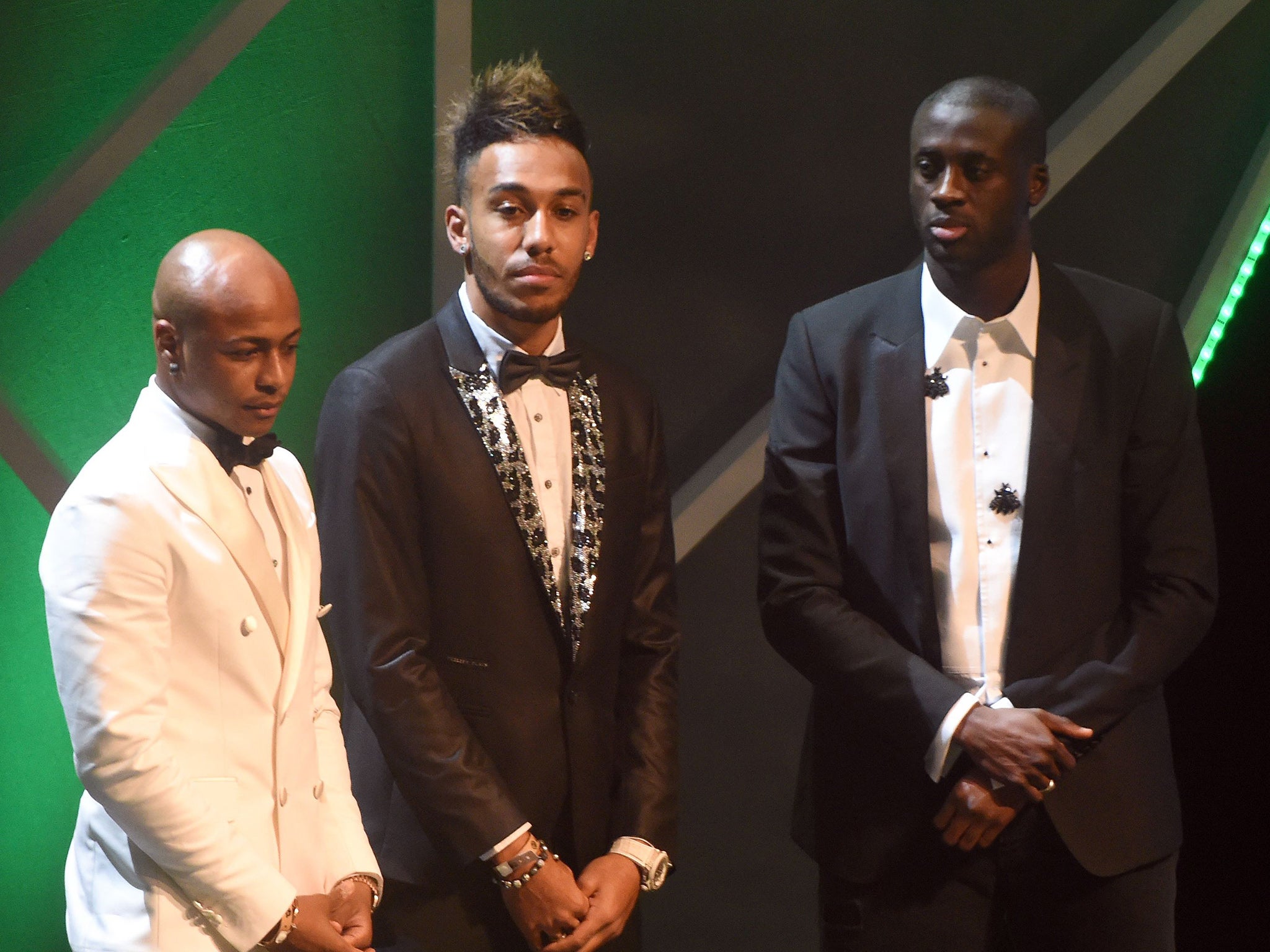 Andre Ayew, Pierre-Emerick Aubameyang and Yaya Toure accept their awards
