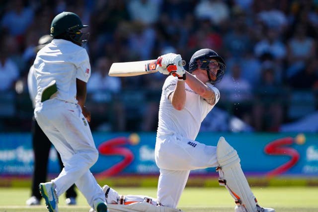 Ben Stokes flays the South African bowling on his way to 258 at Newlands on Sunday