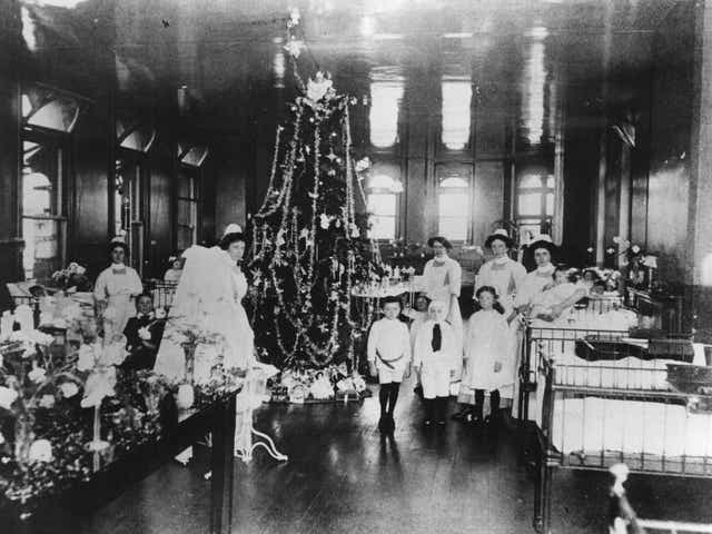 Staff and patients celebrate Christmas on Dresden Ward, which opened in 1893 after a large endowment from a London businessman