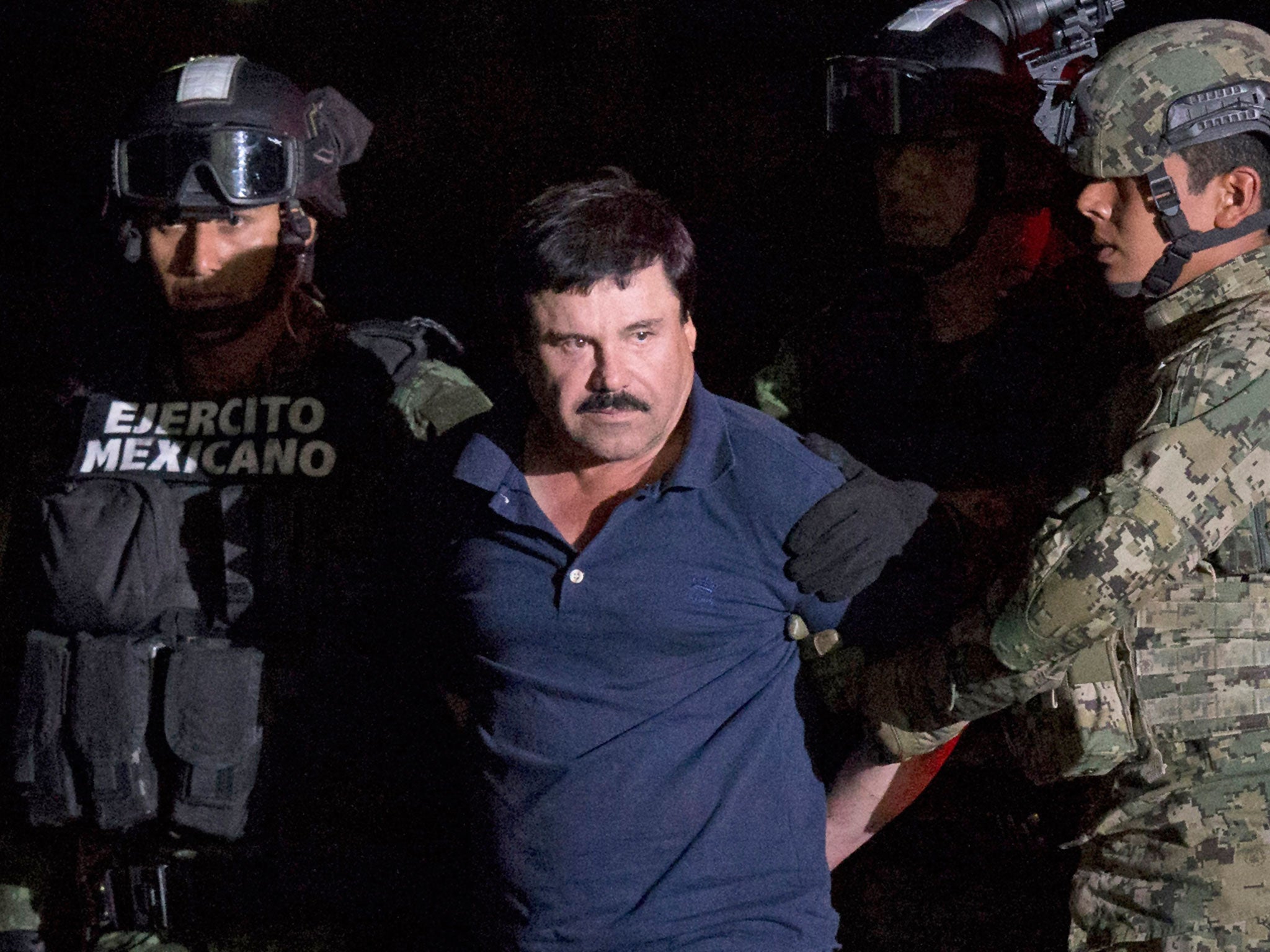 Drugs cartel leader Joaquin “El Chapo” Guzman is presented to media in Mexico after his recapture on 8 January