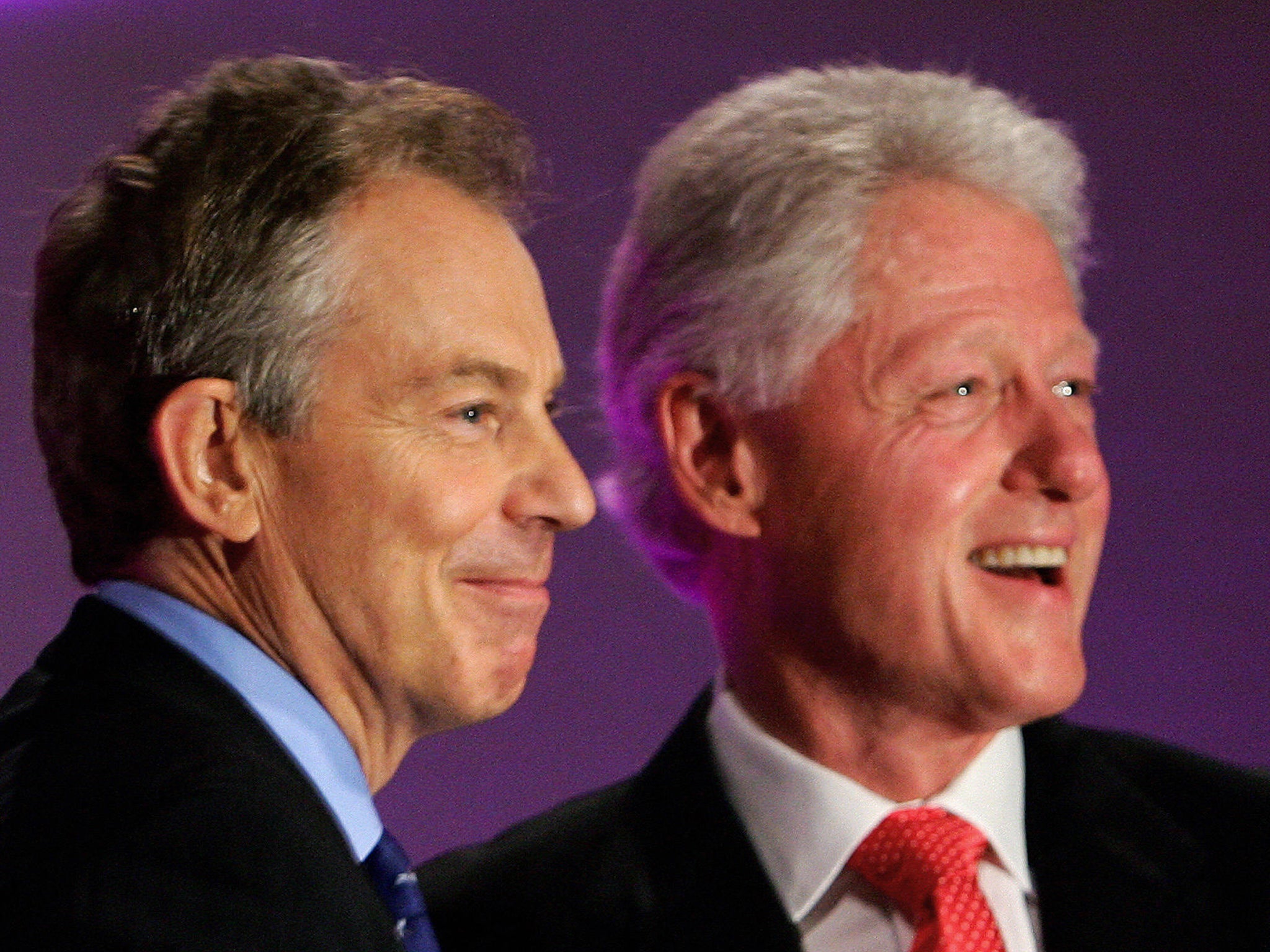 Tony Blair with former US president Bill Clinton after the latter's speech at the annual Labour Party conference in September 2006
