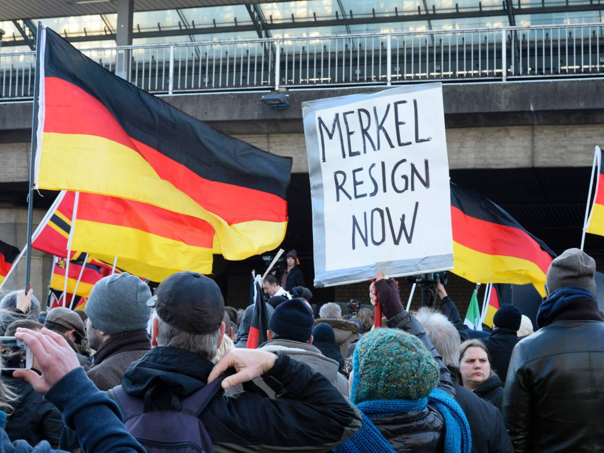 German far-right protesters at Cologne’s main train station at the weekend
