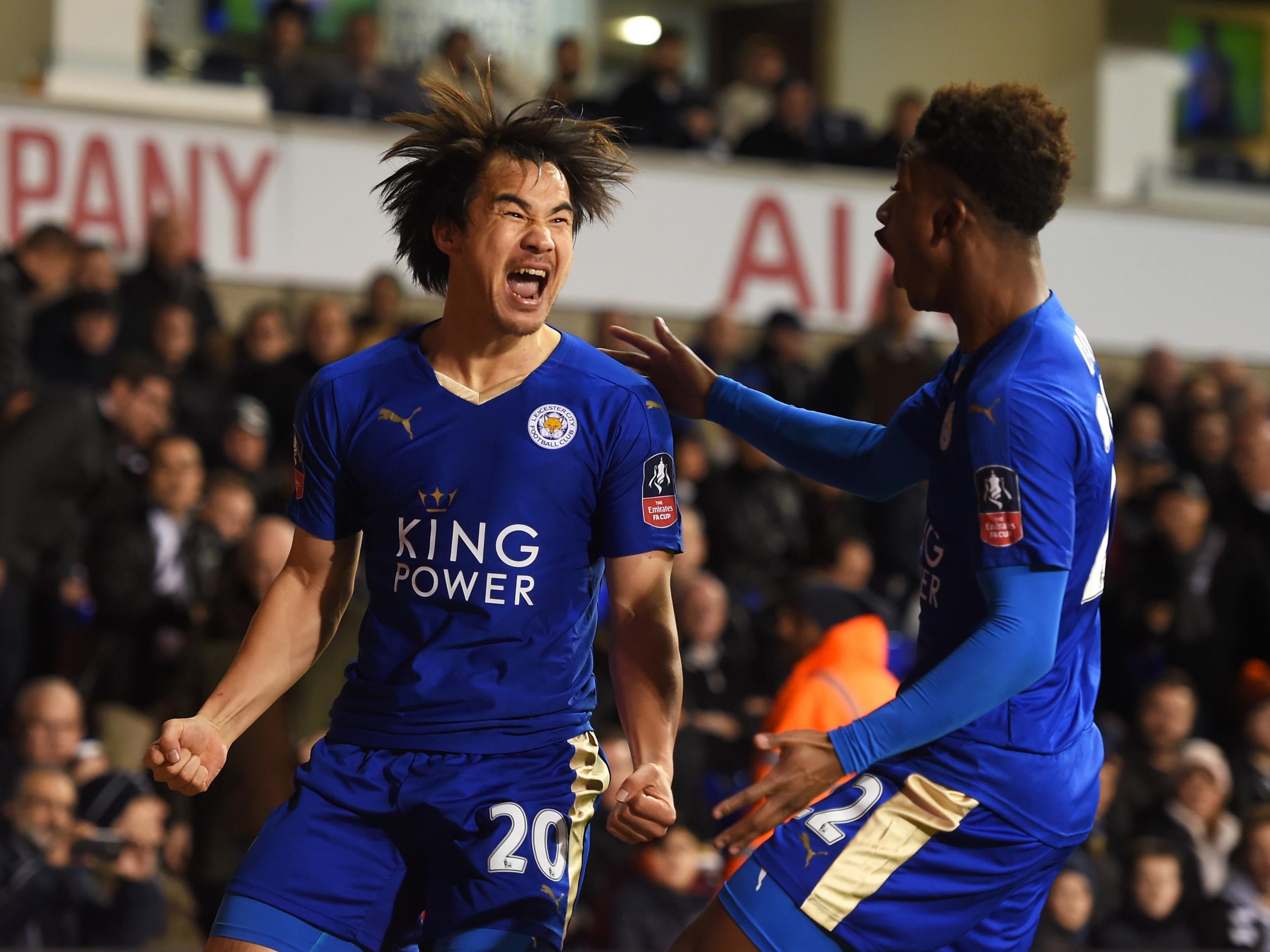 Shinji Okazaki celebrates scoring for Leicester City