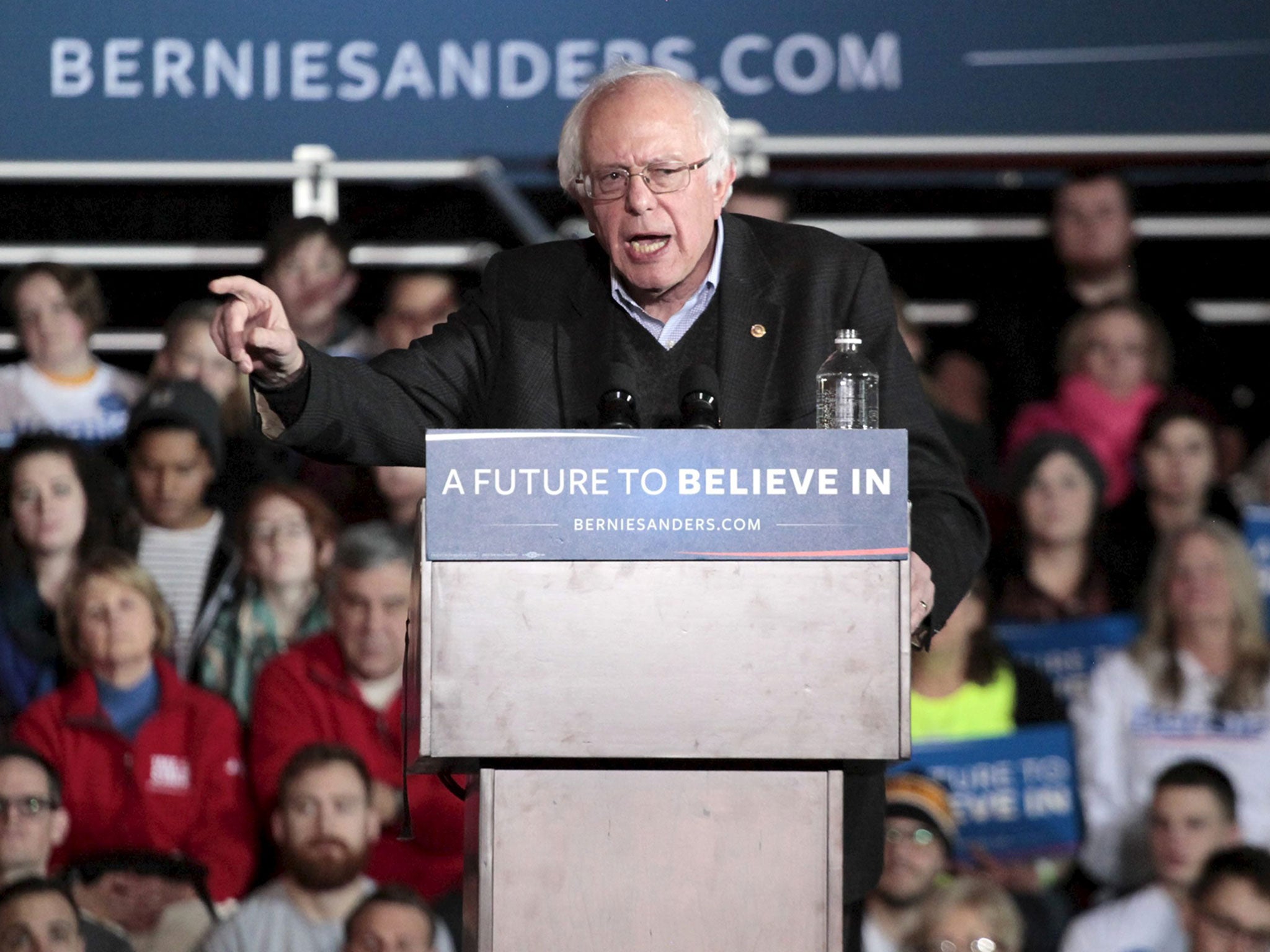 U.S. Democratic presidential candidate Bernie Sanders speaks at a campaign rally at the Iowa State Fairgrounds