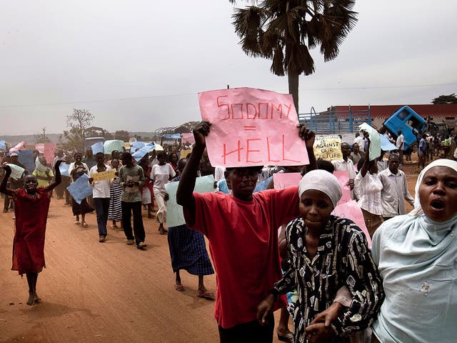 Ugandans take part in an anti-gay protest in Kampala. The Church of Uganda has been prominent in the Anglican realignment movement
