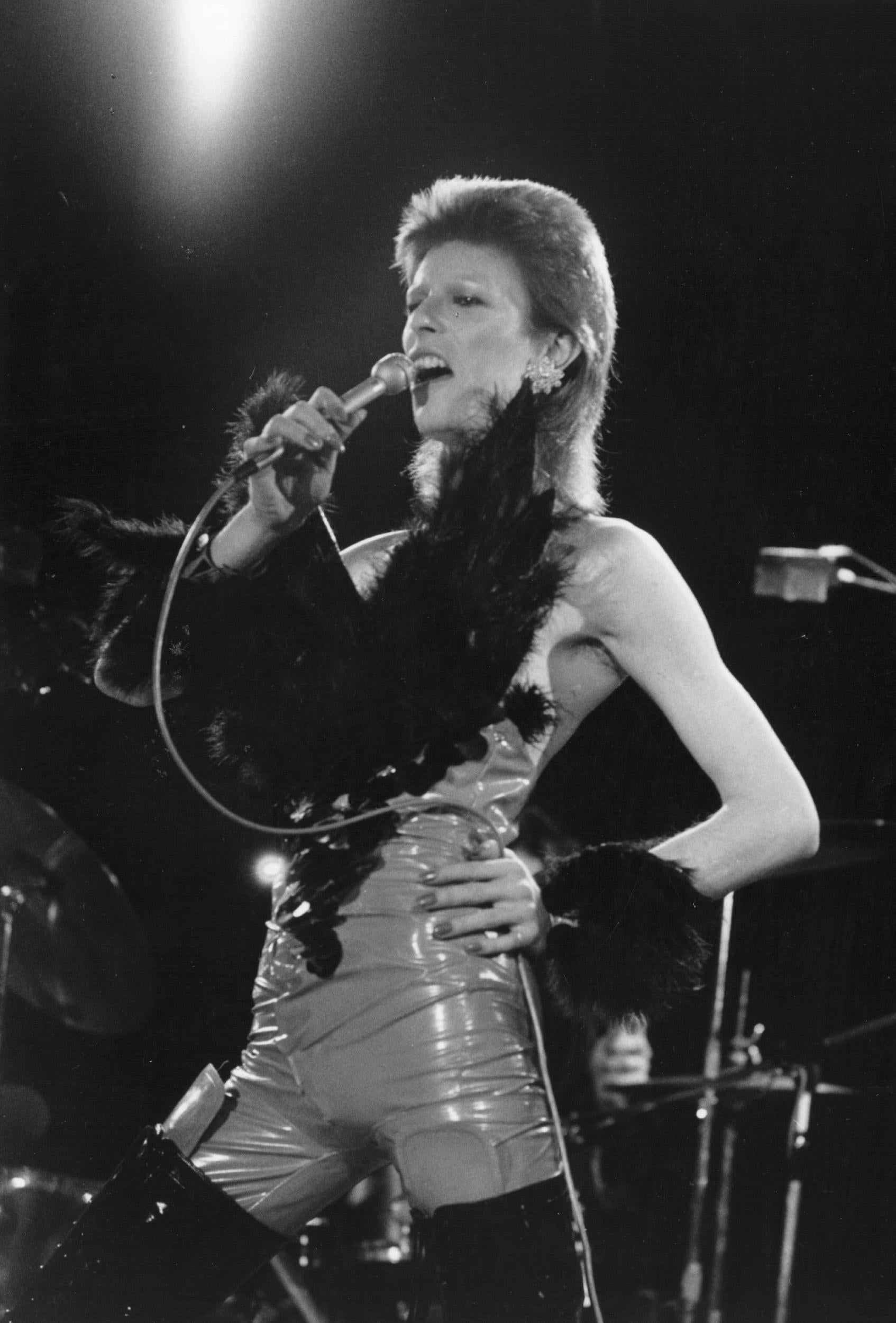 David Bowie performing in his 'Angel of Death' costume at The Marquee Club in London
