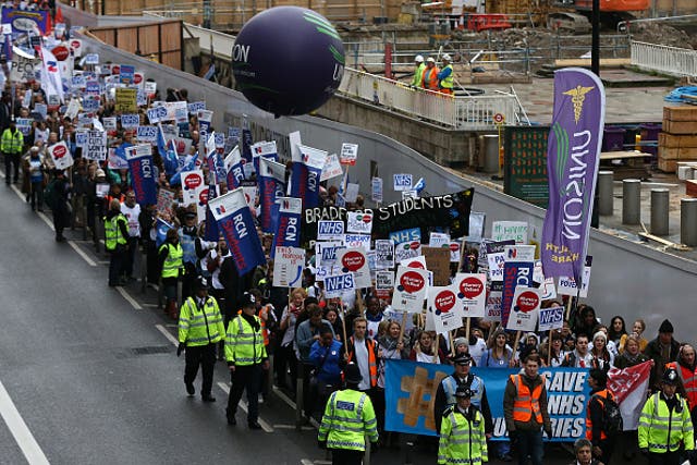 Student nurses and health workers march through London to Downing Street on 9 January