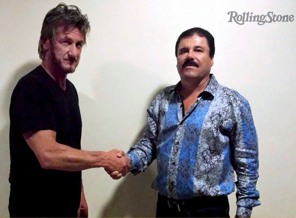 Sean Penn shakes hands with Mexican drug lord Joaquin "Chapo" Guzman in Mexico, in the photograph shot for the Rolling Stone magazine. Sean Penn has been mocked for Rolling Stone magazine article detailing his meeting with drug lord El Chapo