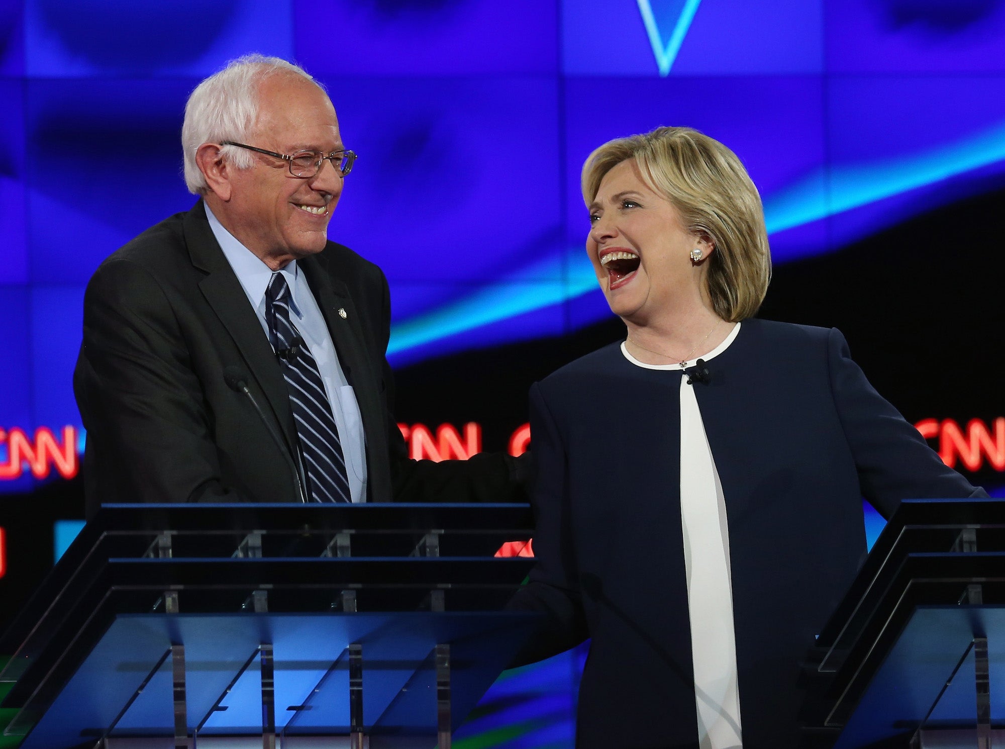 Bernie Sanders and Hillary Clinton looking like BFFs.