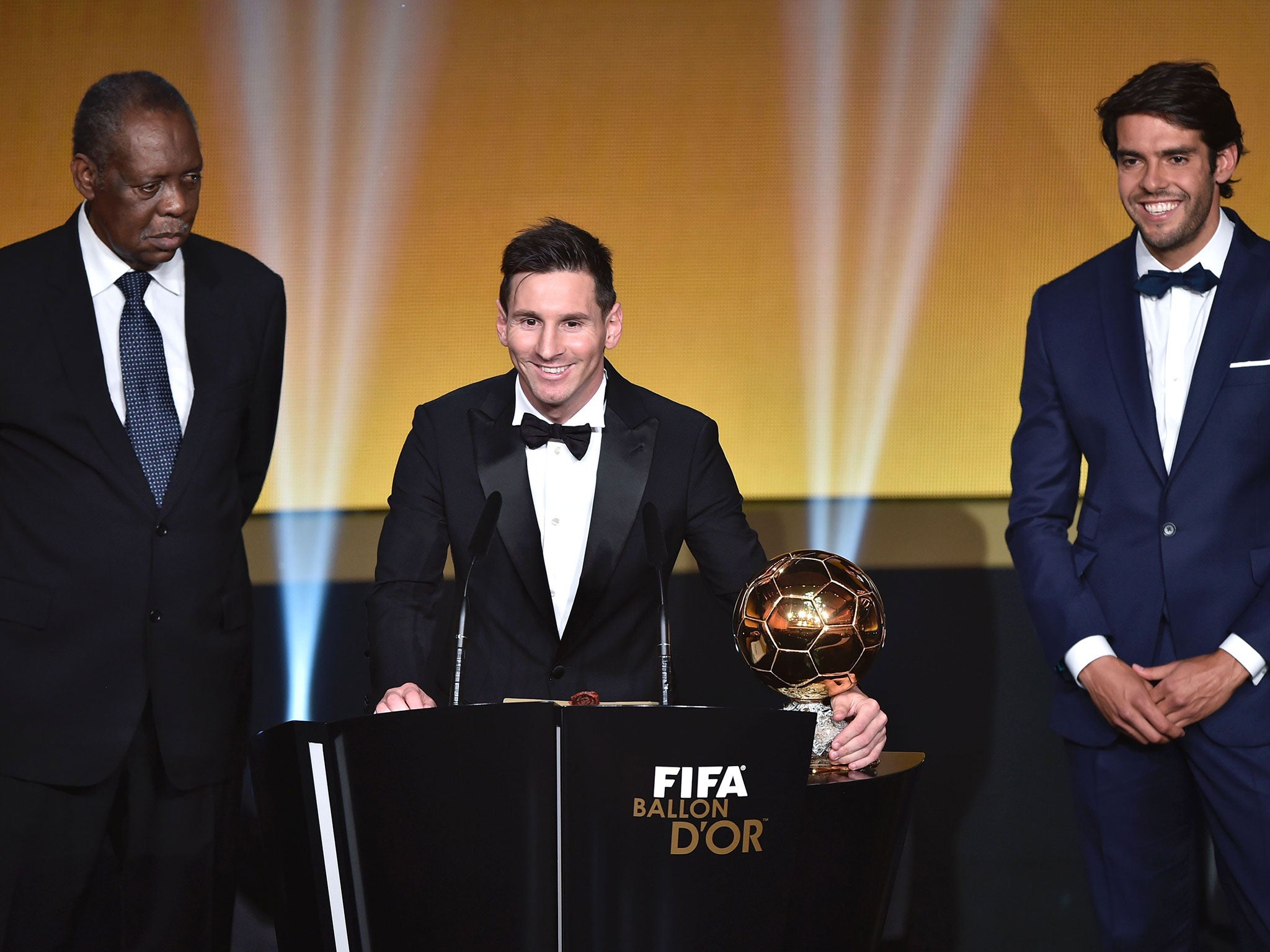 Lionel Messi collects his fifth Ballon d'Or award of his career