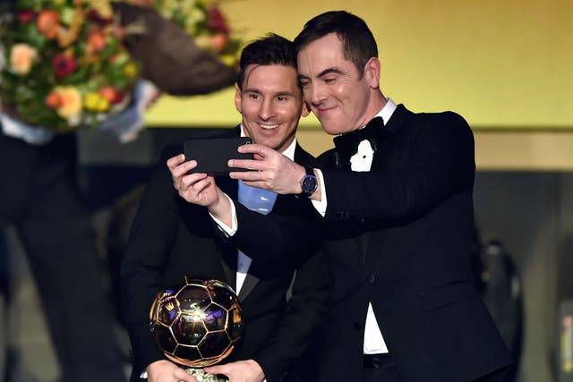 Lionel Messi poses for a selfie with James Nesbitt after winning the Ballon d'Or