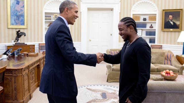 Barack Obama meets Kendrick Lamar in the Oval Office in January 2016