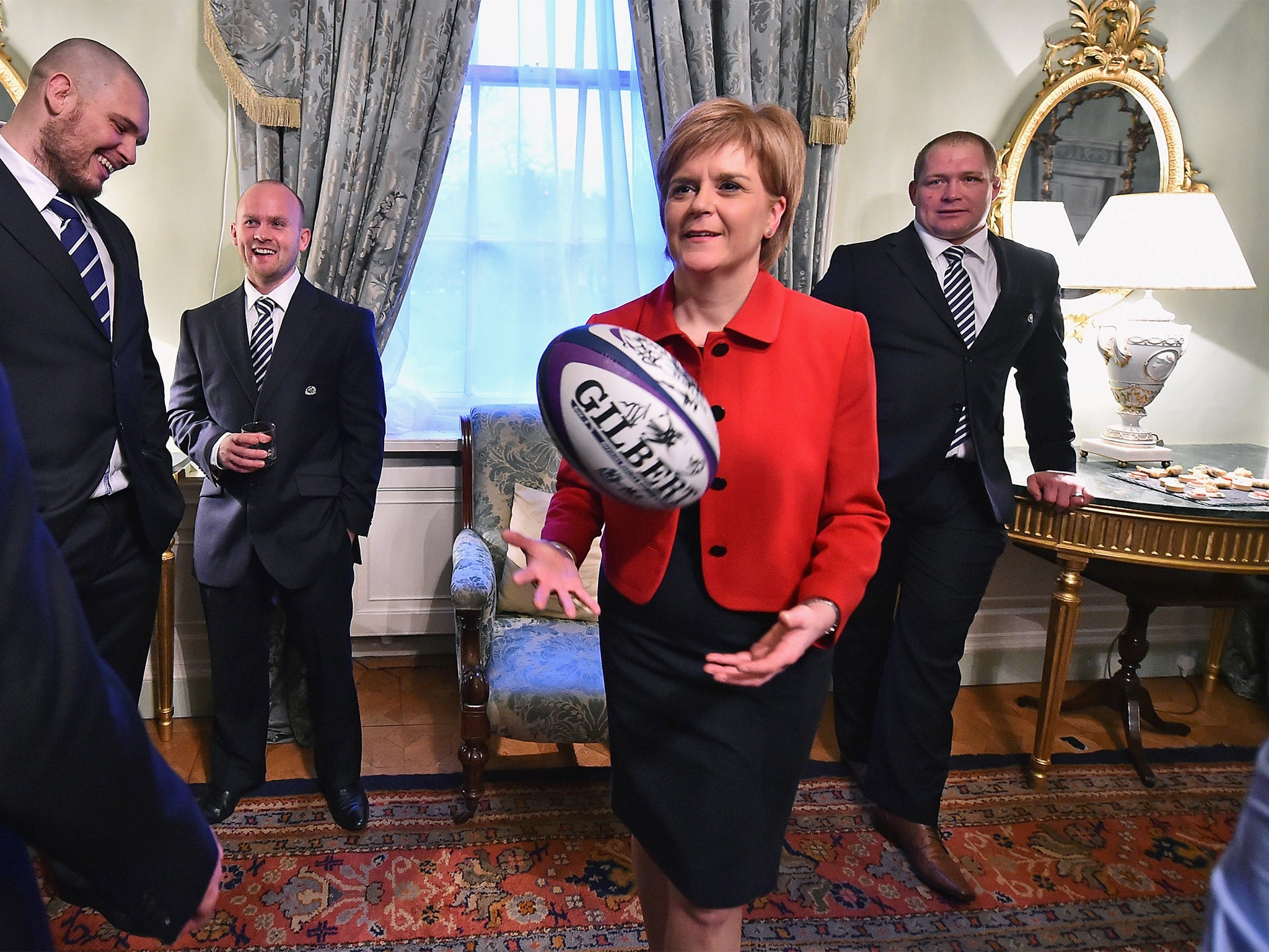 First Minister Nicola Sturgeon met the Scotland rugby team at Bute House on Tuesday