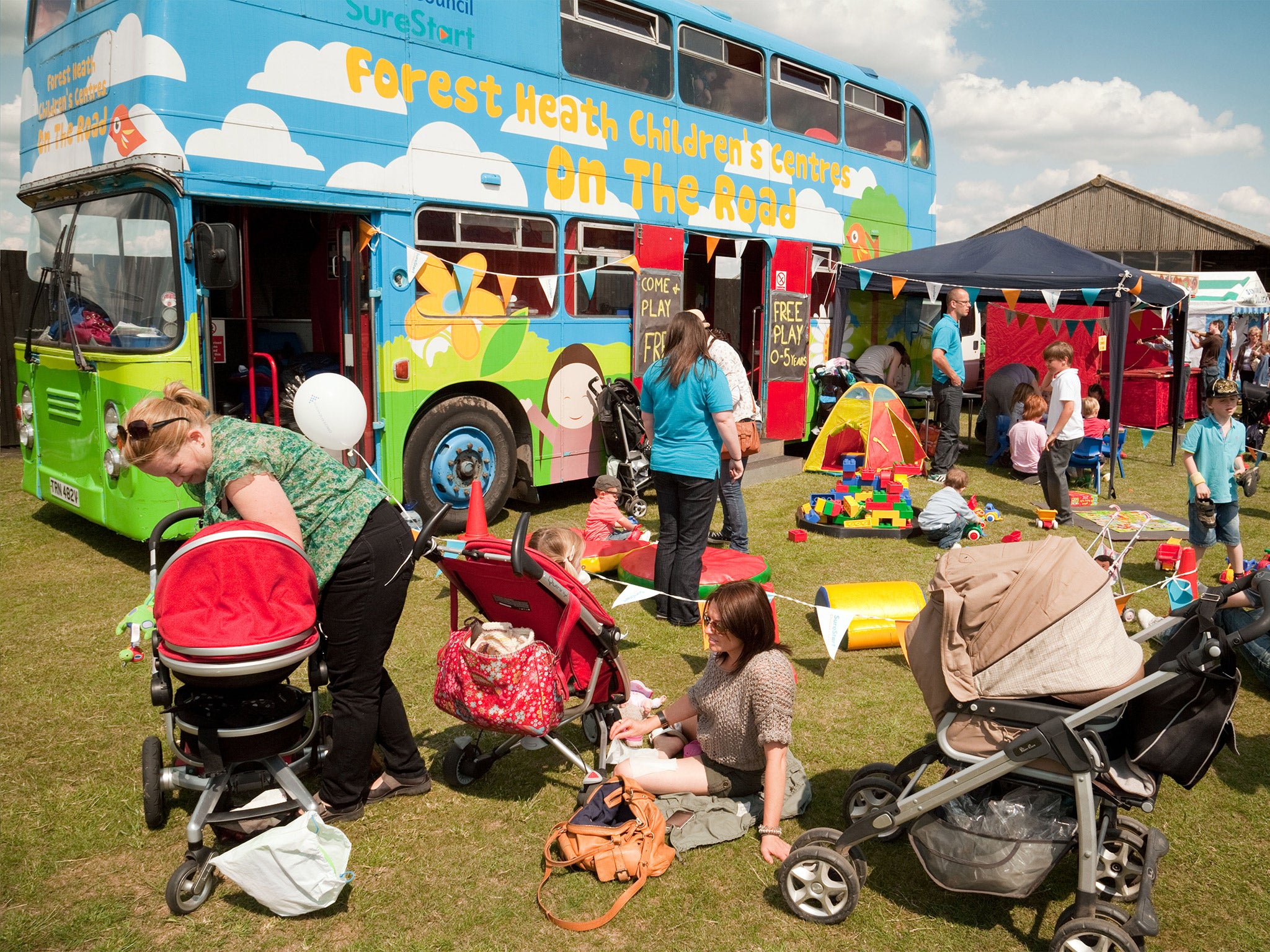 A Sure Start children’s centre bus in Newmarket. An Oxford University report said some parts of the service had suffered acutely from cuts or restructuring