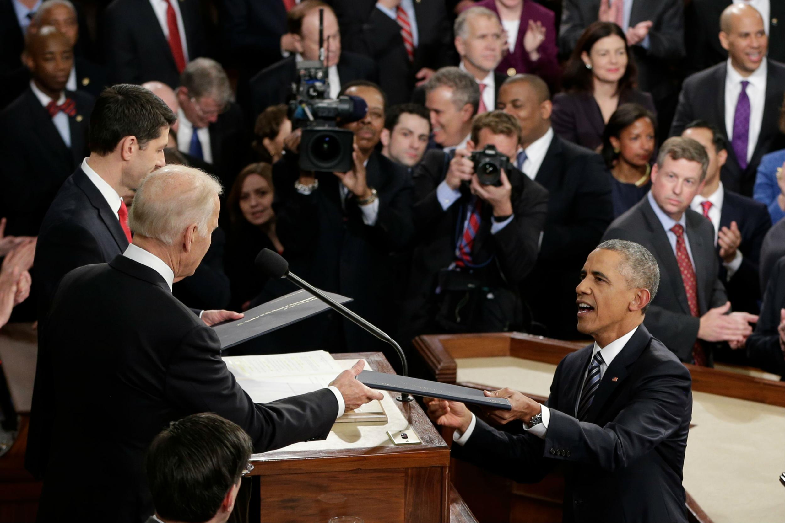 Mr Obama was warmly applauded when he talked about gun control, climate change and immigration