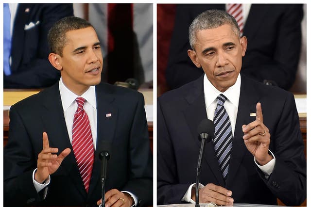 The President in 2009 (left) and in 2016 (right)