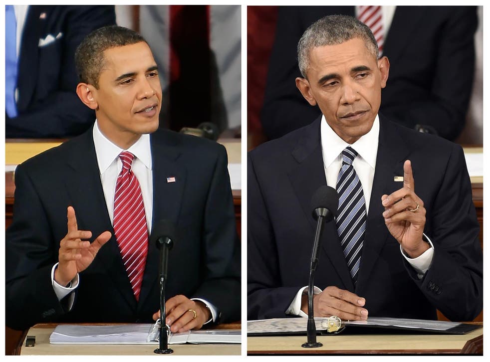 The President in 2009 (left) and in 2016 (right)