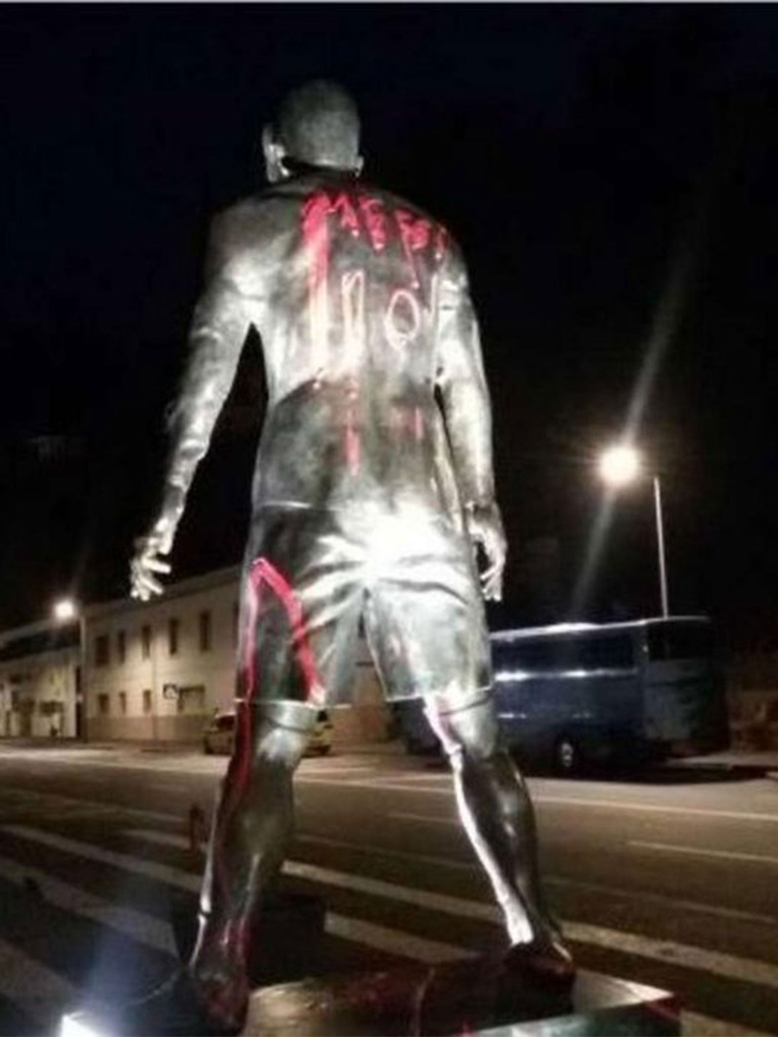 The Ronaldo statue having been daubed with graffiti