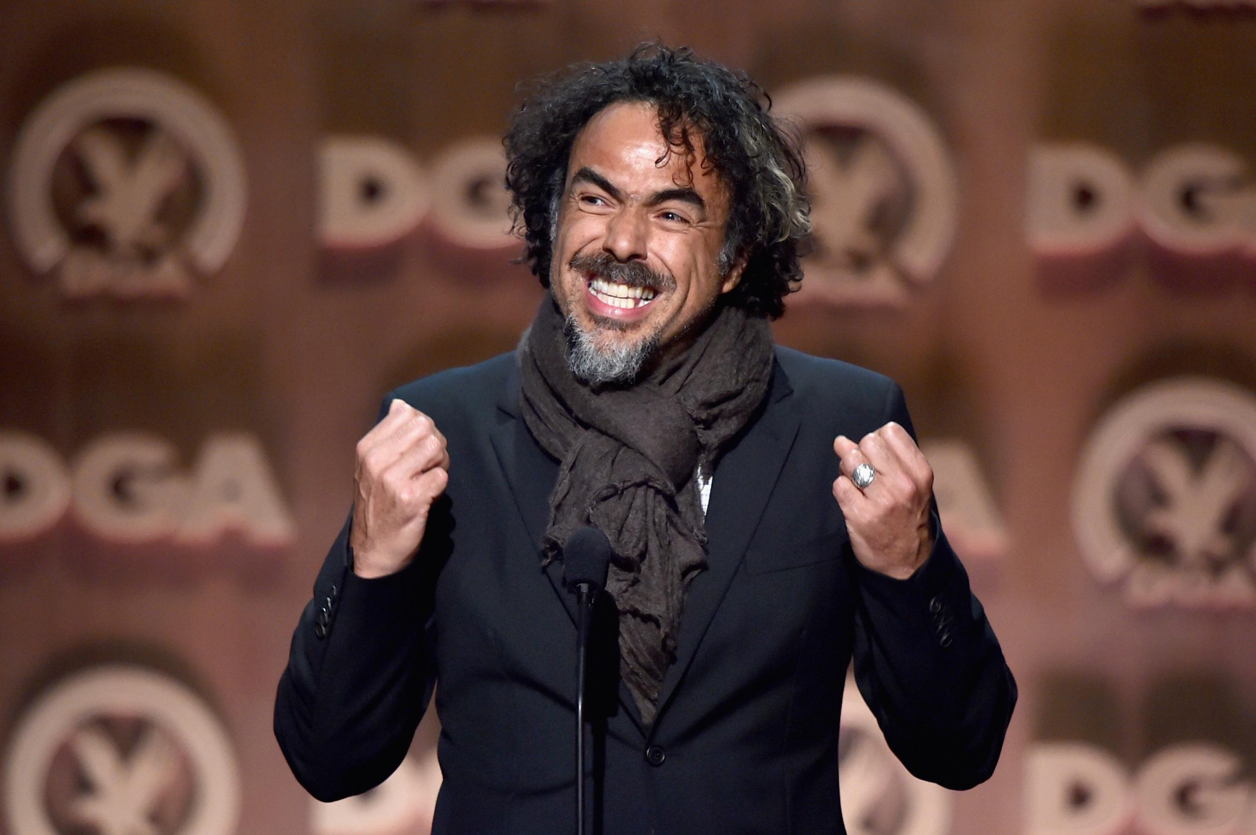 Alejandro Gonzales Inarritu winning a DGA award in 2015 for Birdman