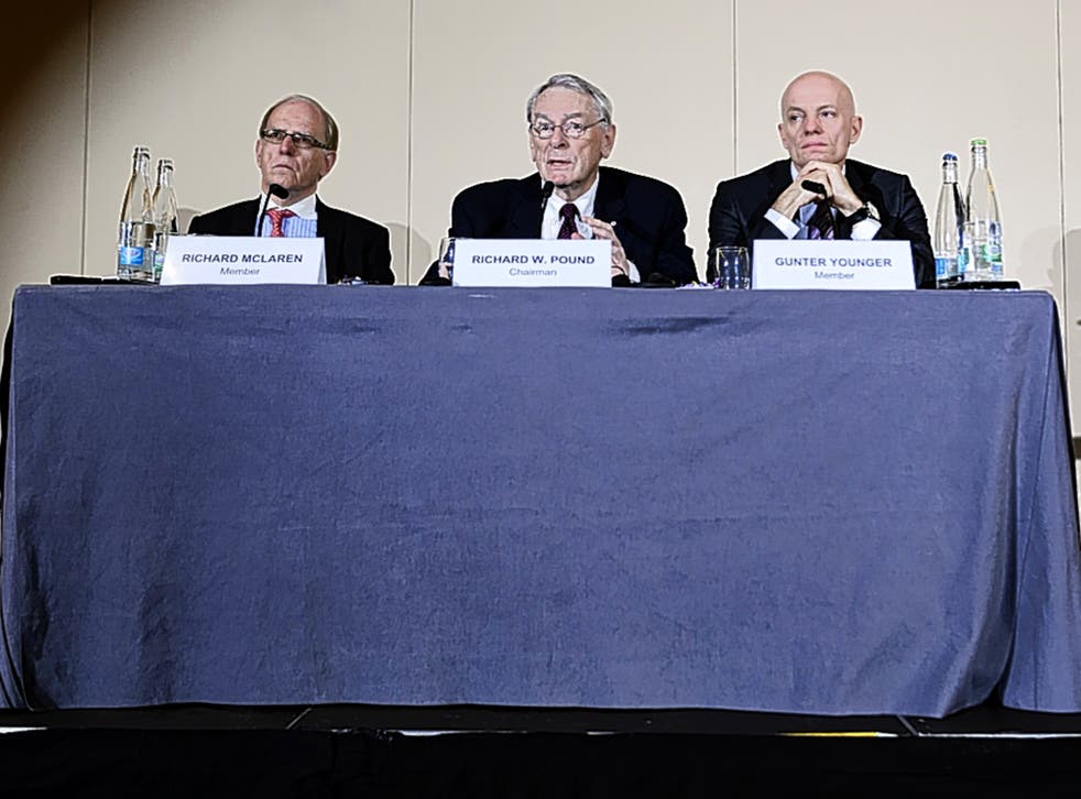 Richard McLaren, Wada’s Dick Pound and Günter Younger face the media in November