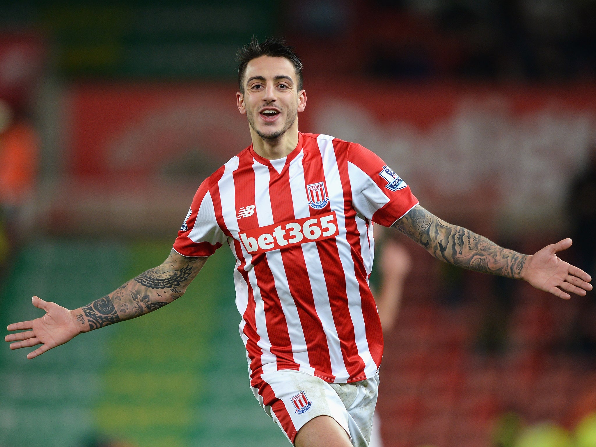 Stoke City striker Joselu celebrates his goal