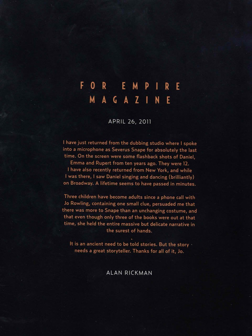 Alan Rickman: Read his heartfelt goodbye letter to Professor Snape and  Harry Potter fans | The Independent | The Independent