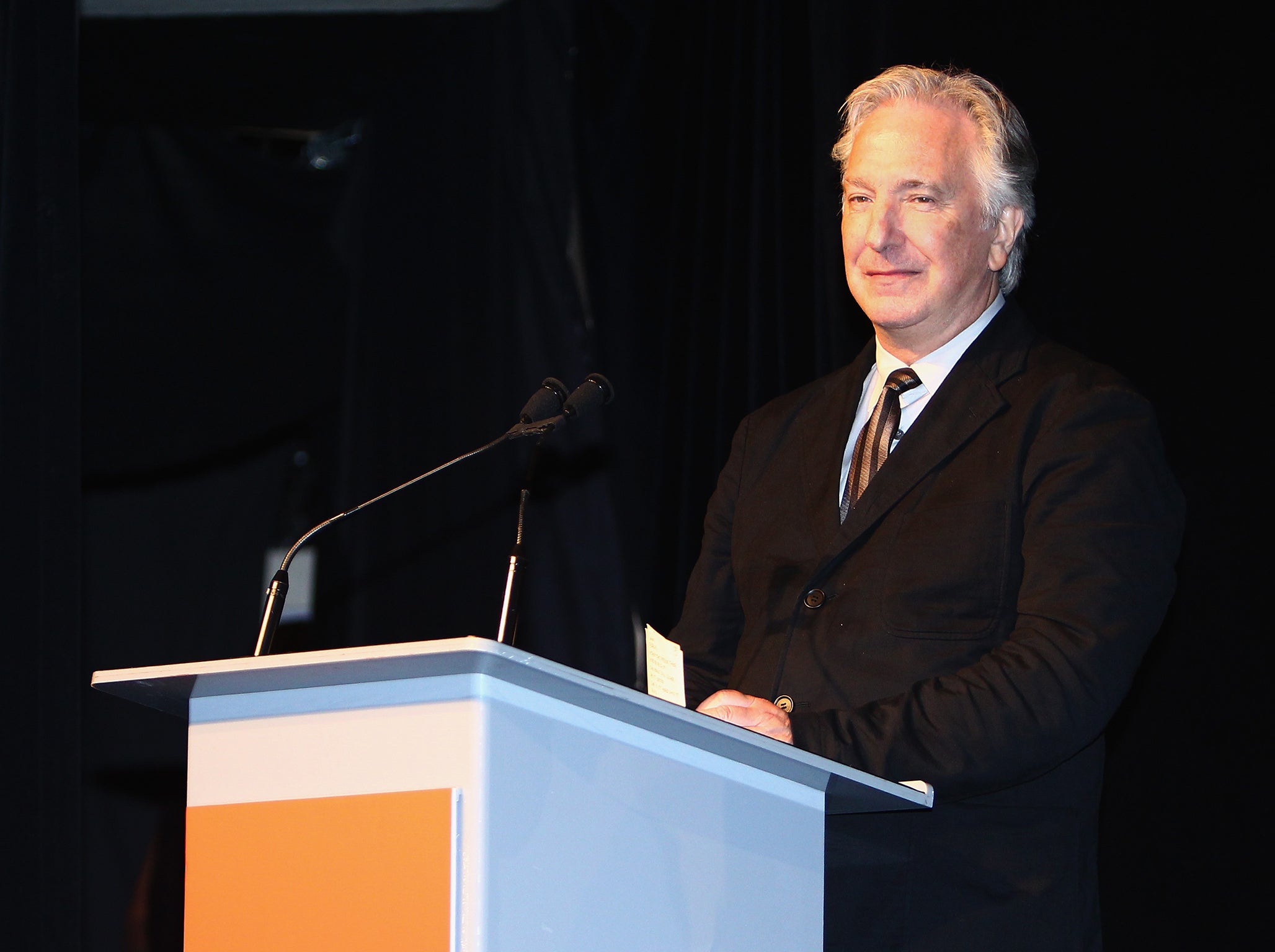 Director/actor Alan Rickman speaks onstage at the 'A Little Chaos' premiere introduction during the 2014 Toronto International Film Festival at Roy Thomson Hall on September 13, 2014 in Toronto, Canada