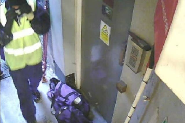 Still image of 'Male F' in the fire escape corridor on 3 April 2015