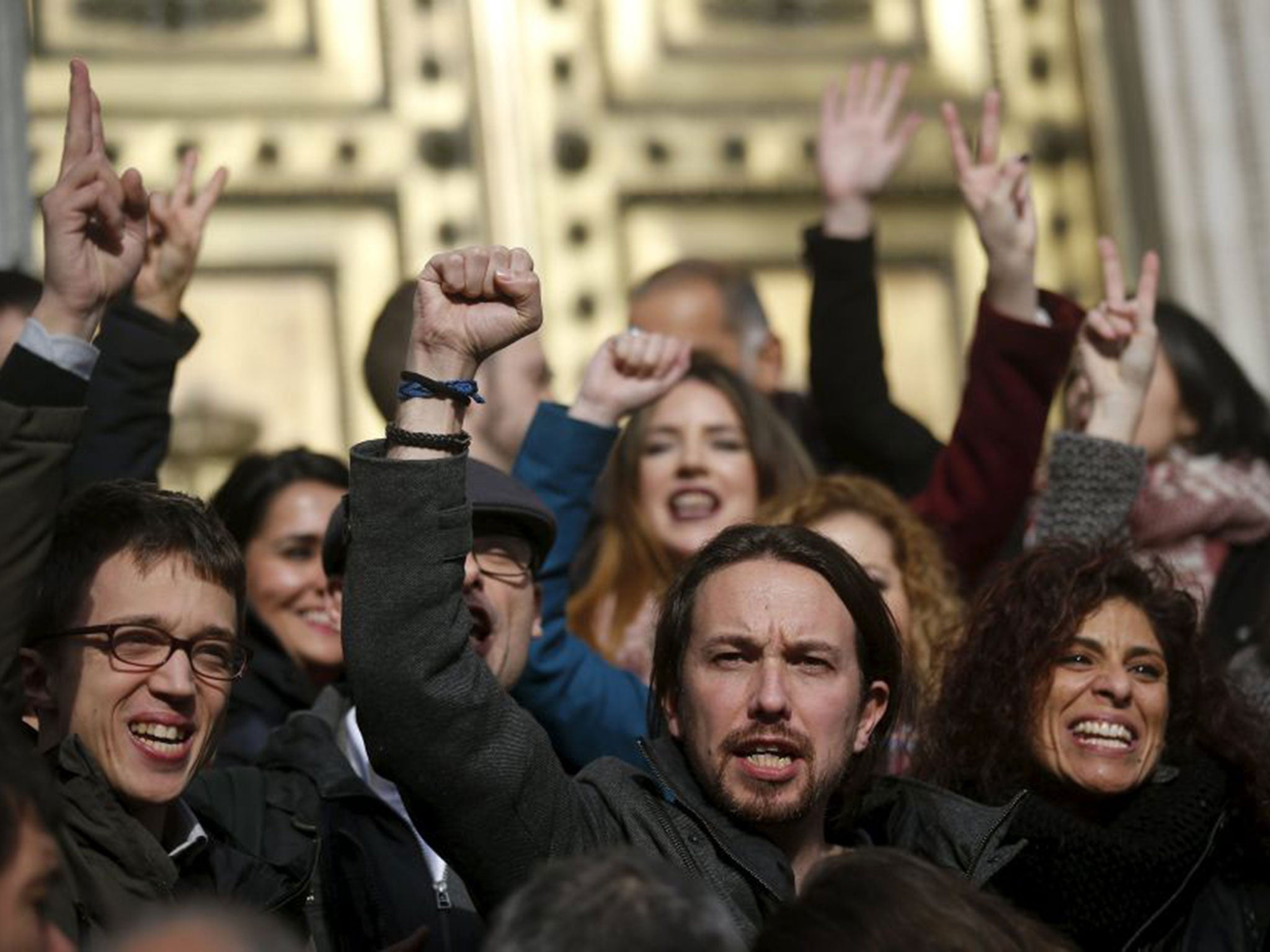 Podemos, led by Pablo Iglesias, centre, emerged as the biggest success of Spain’s 2014 general election