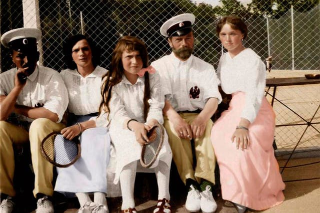 A conventional history: Tsar Nicholas II with his children on a tennis court