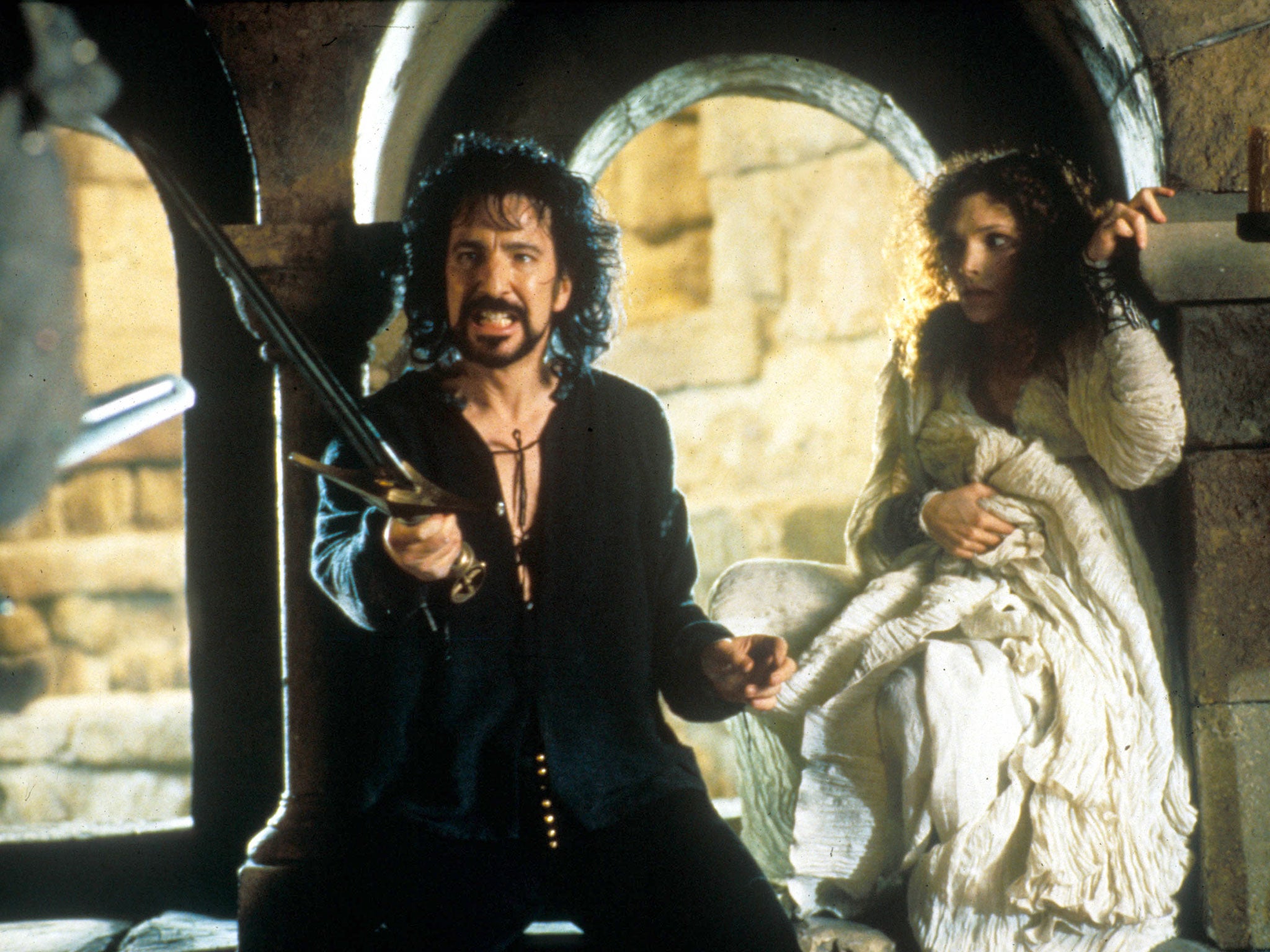 Rickman as the outrageous Sheriff of Nottingham in Robin Hood: Prince of Thieves in 1991