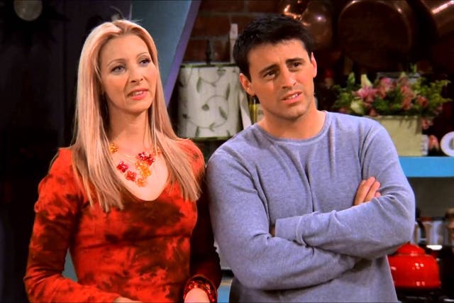 Lisa Kudrow and Matt LeBlanc as the nearly perfect couple Phoebe and Joey in Friends