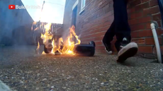 Hoverboard bursts into flames moments after being opened