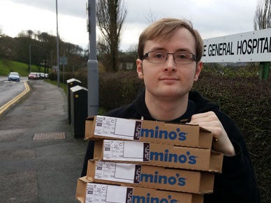 Supporter donates pizza to striking doctors at Airedale Hospital, Yorkshire Lauren Robson
