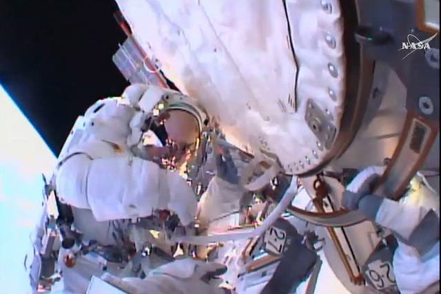 Tim Peake seen on his first-ever spacewalk after having replaced a faulty voltage regulator on the International Space Station