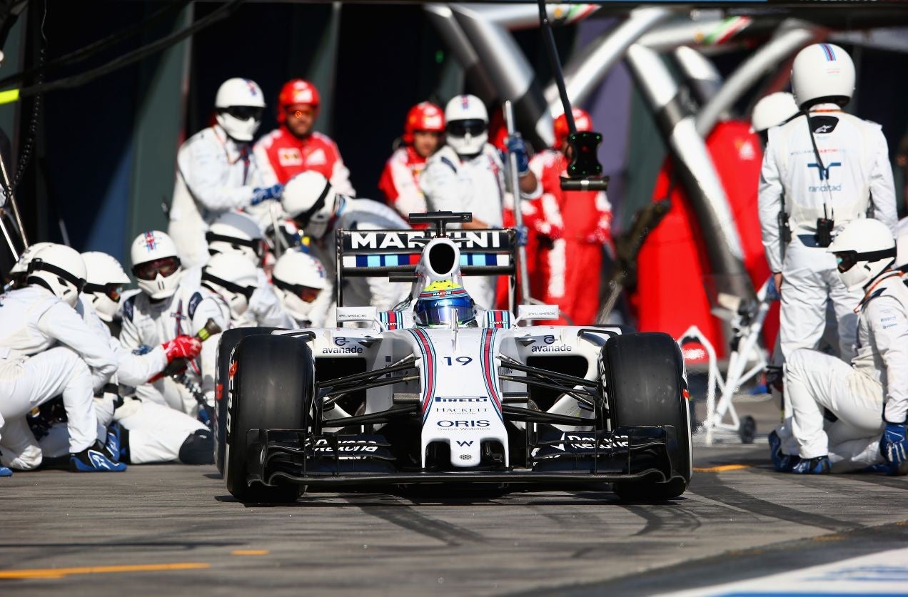 Felipe Massa of Brazil and Williams makes a pit stop during the Australian Formula One Grand Prix at Albert Park
