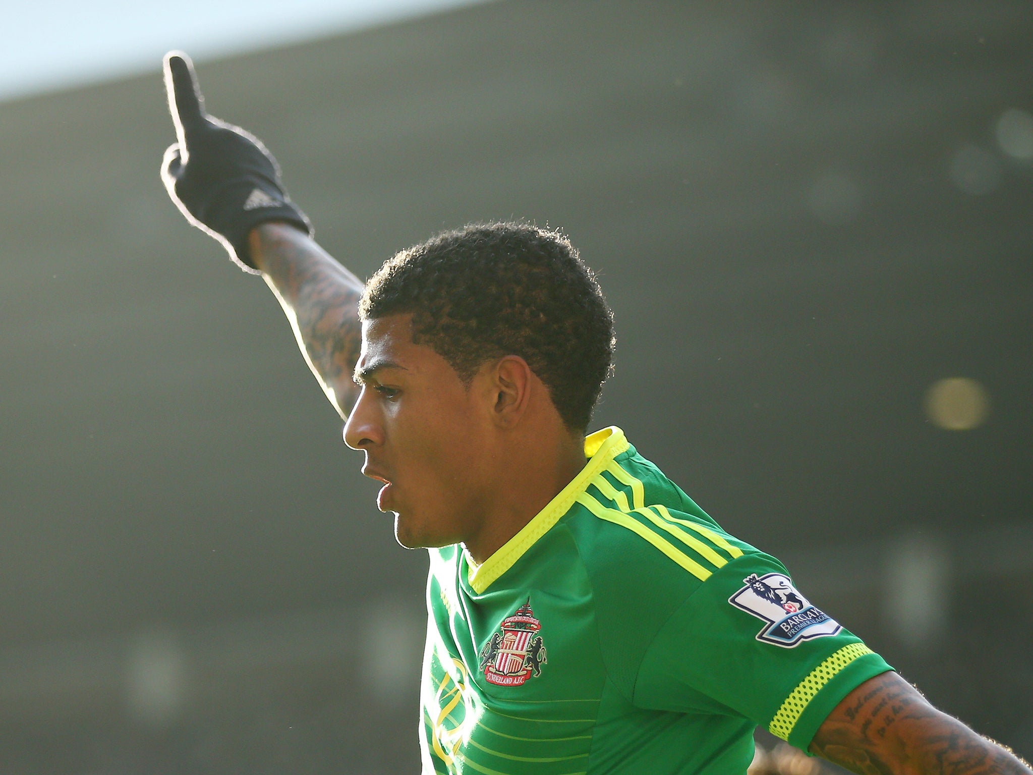 &#13;
Patrick van Aanholt celebrates giving Sunderland the lead&#13;