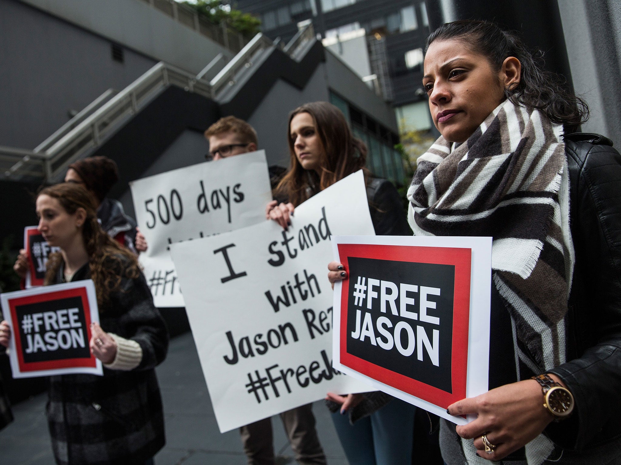 Supporters protest calling for Jason Rezaian's immediate release on December 3, 2015 in New York City.