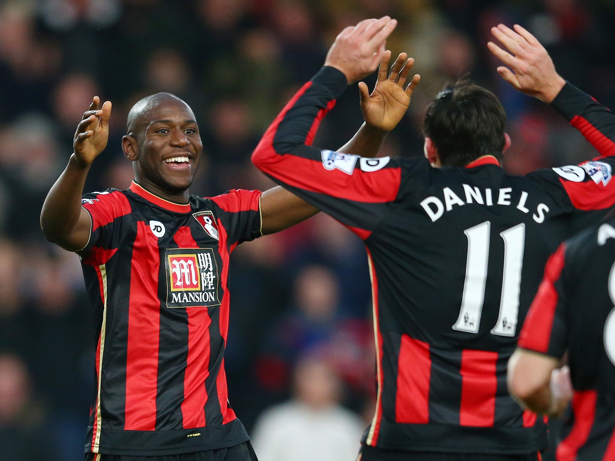 Bournemouth striker Benik Afobe celebrates scoring his first goal for the club in January