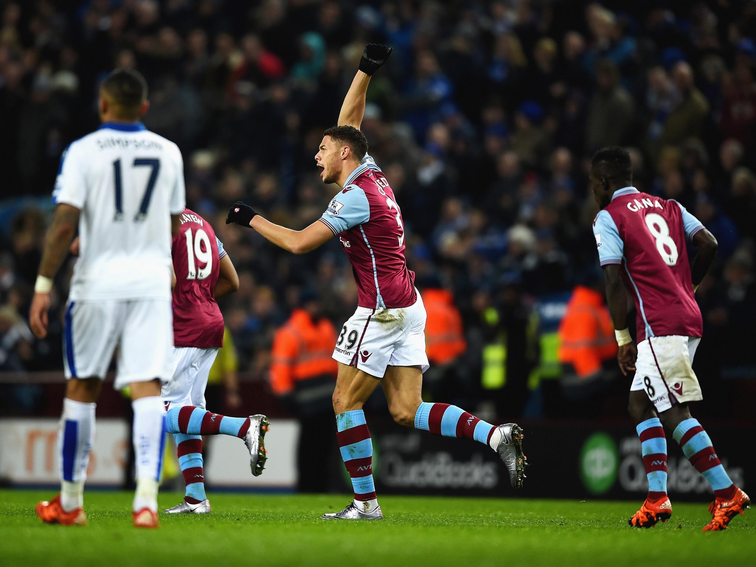 Aston Villa striker Rudy Gestede celebrates his equaliser