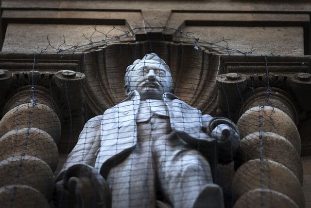 The controversial statue of Cecil Rhodes on the front of Oriel College, Oxford