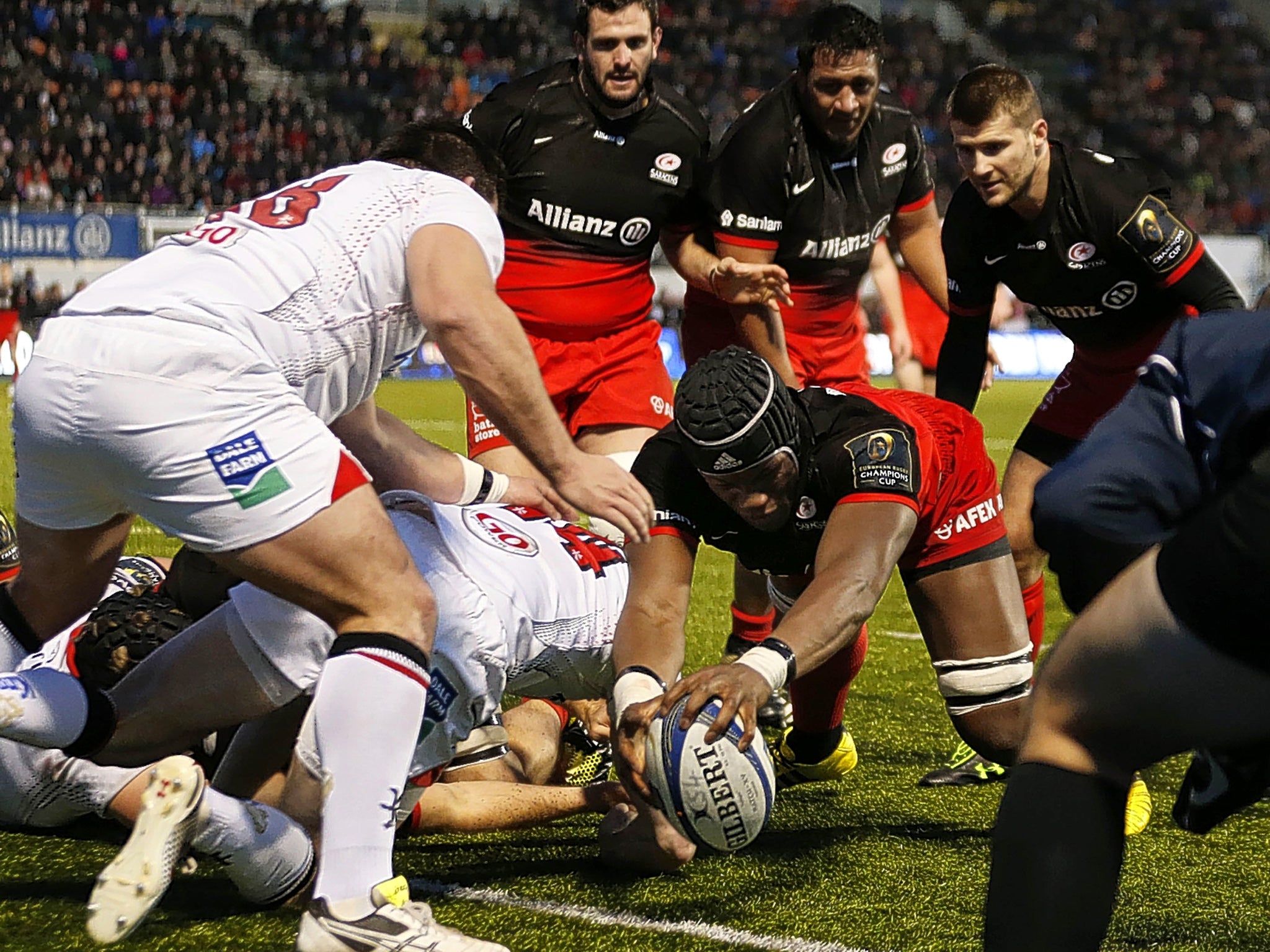 Maro Itoje scores to help Saracens clinch a home Champions Cup quarter-final