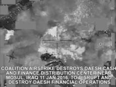 US air strike targets Isis bank and destroys 'millions of dollars'