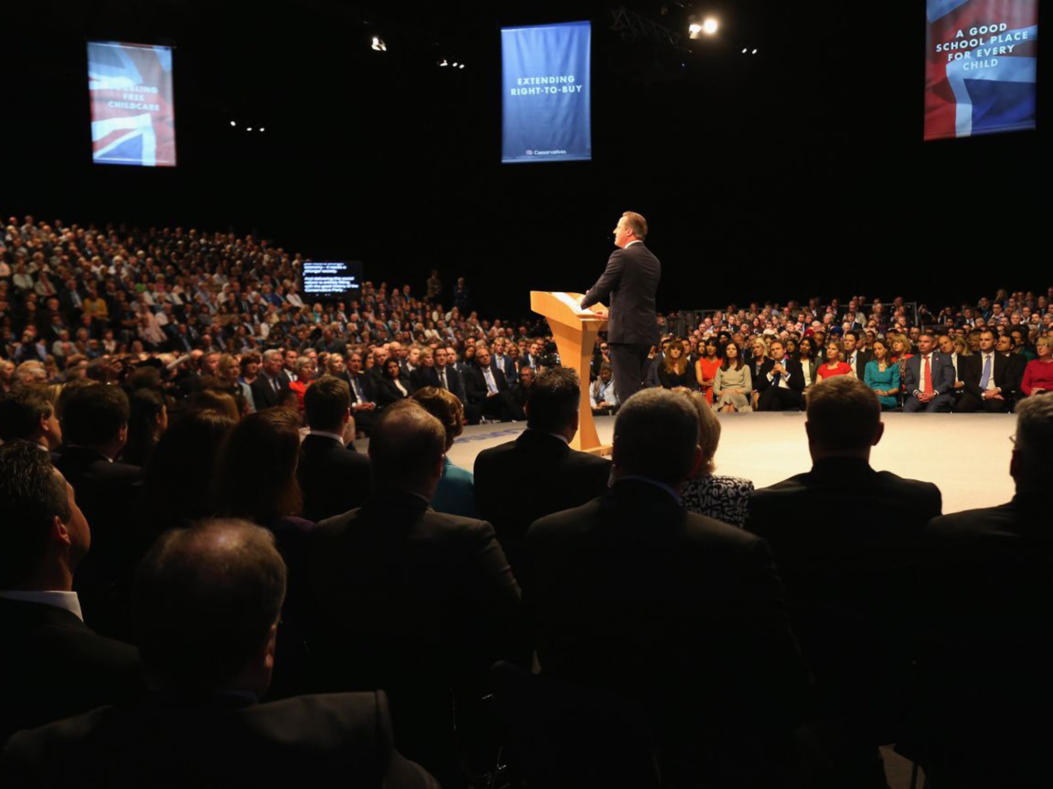 David Cameron giving his keynote speech to delegates on the final day of the Conservative conference last year