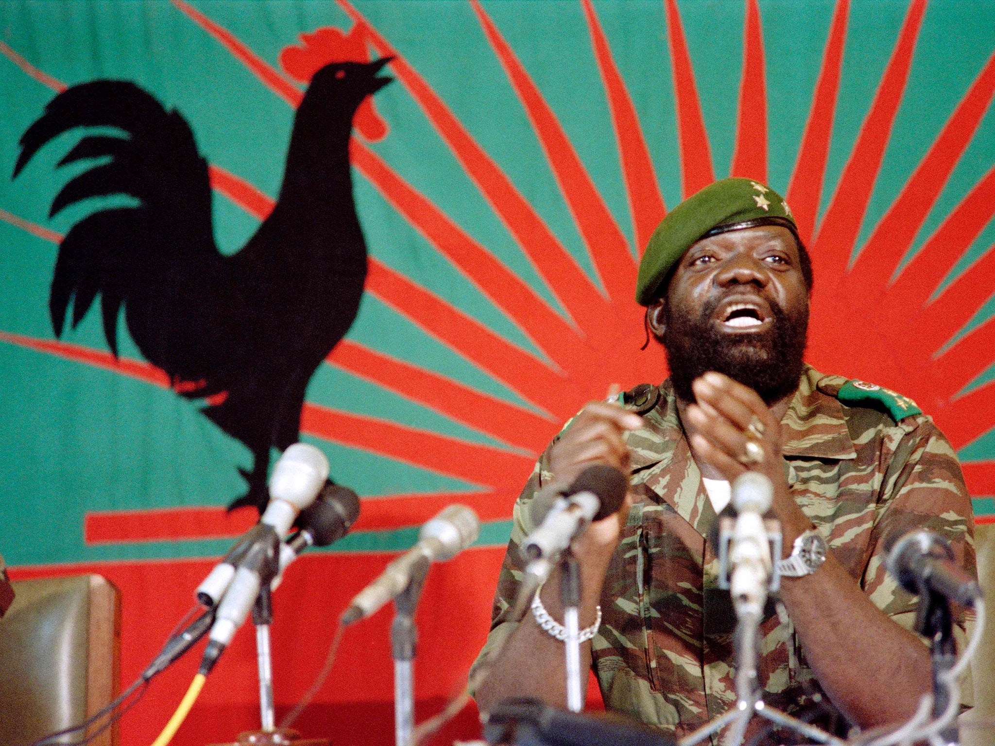 The children of Jonas Savimbi (pictured) claim their father is portrayed as a 'big halfwit'