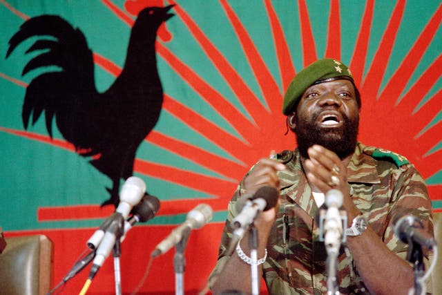 The children of Jonas Savimbi (pictured) claim their father is portrayed as a 'big halfwit'