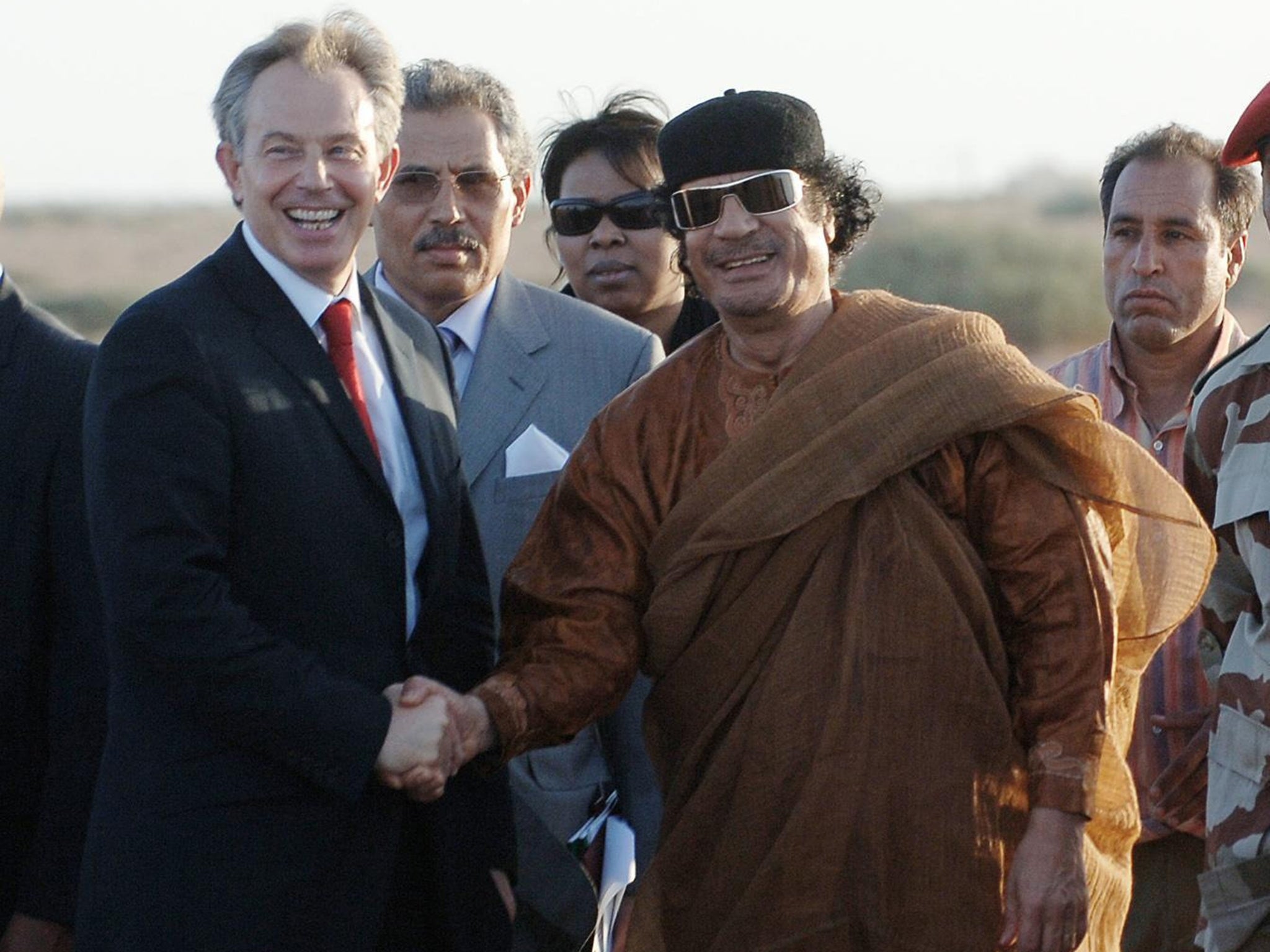 Tony Blair and Colonel Muammar Gaddafi meet in 2007
