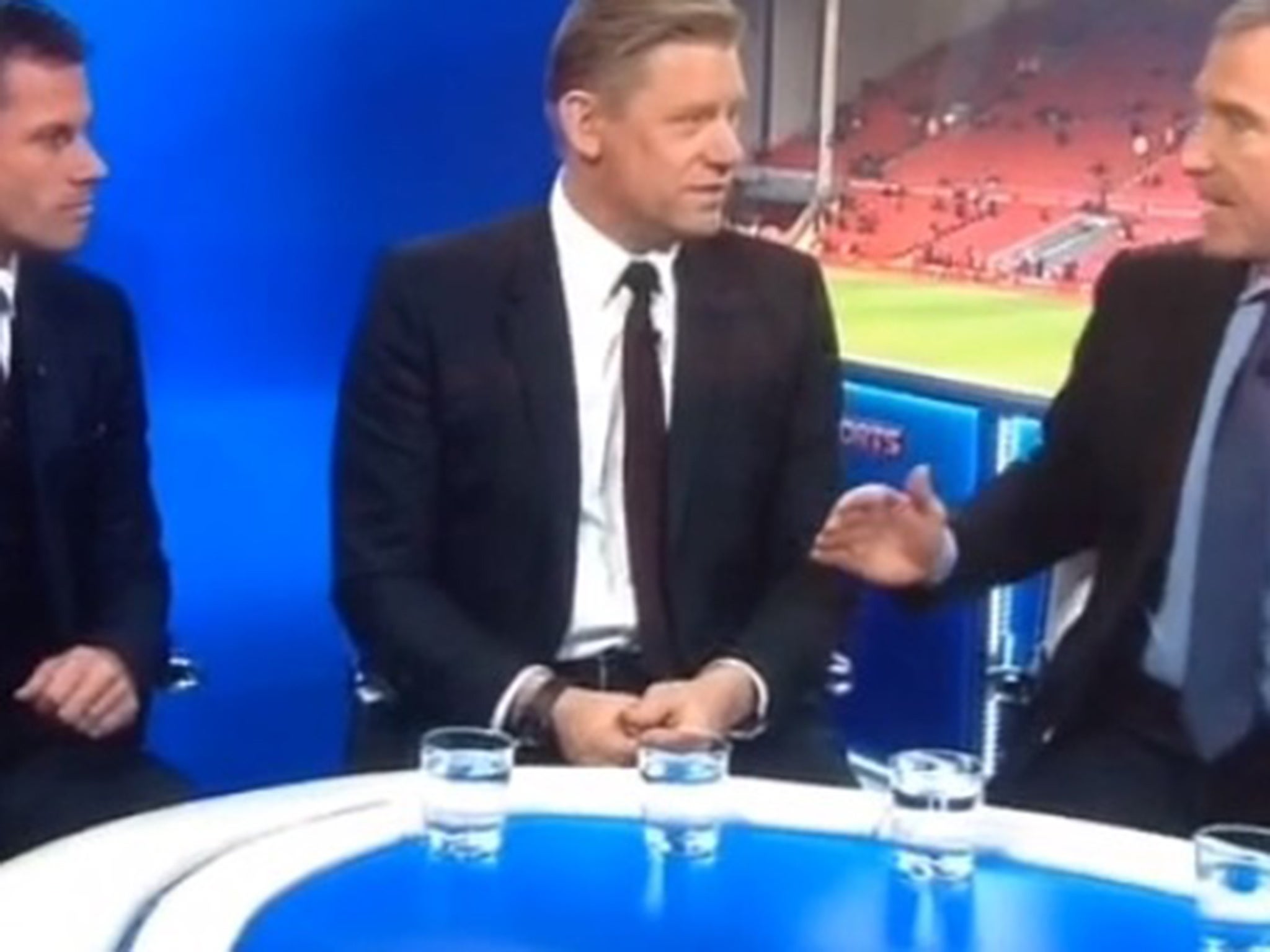 Jamie Carragher, Peter Schmeichel and Graeme Souness in the studio at Anfield